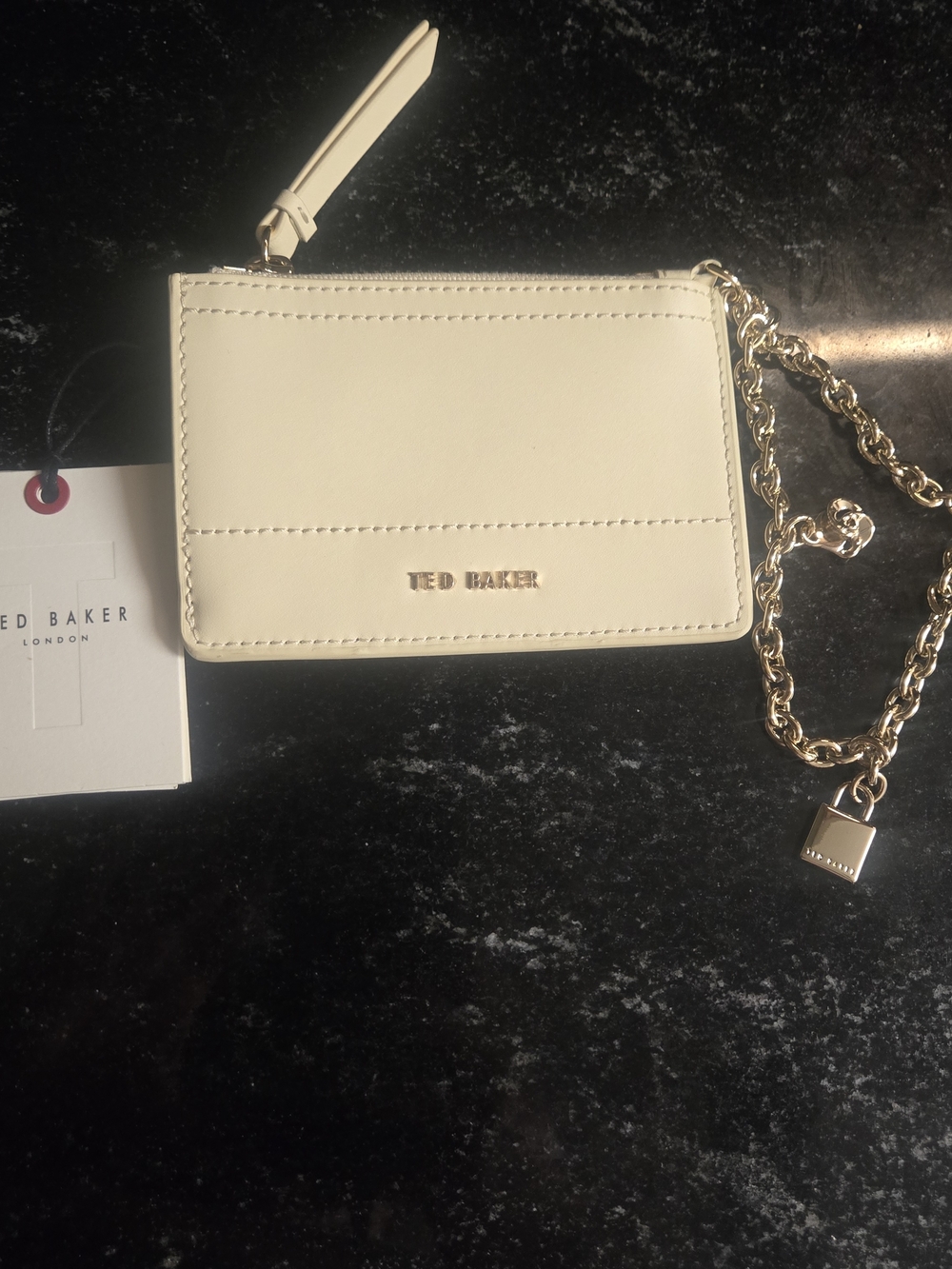 Ted Baker Cream Leather Cardholder with Gold Chain